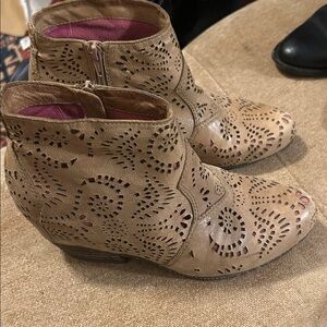 Elegant Perforated Tan Ankle Booties